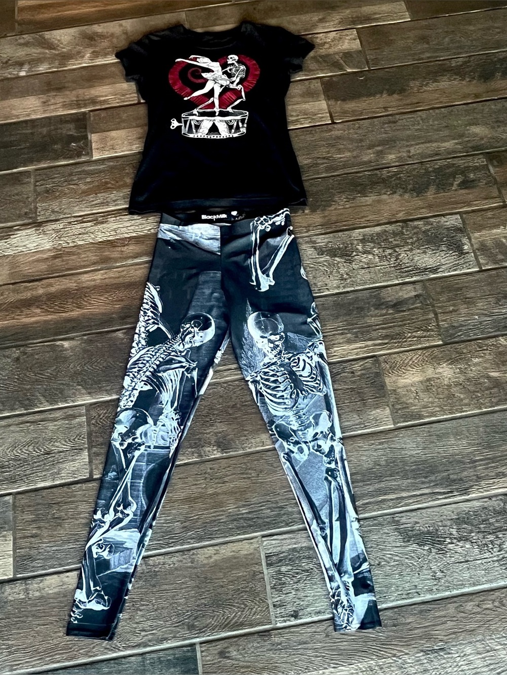 BlackMilk skeleton leggings M Bonus Iron Fist t-shirt M